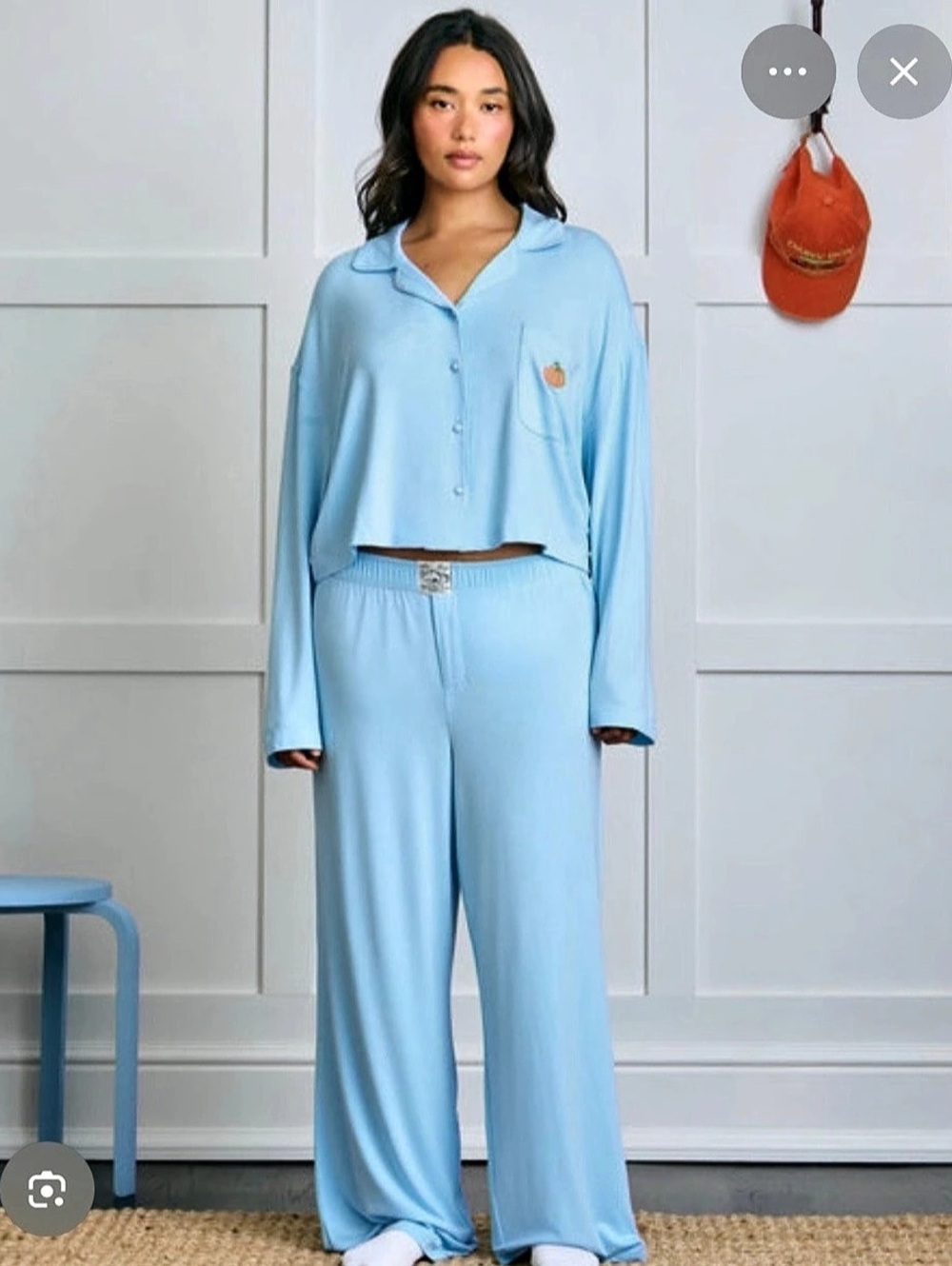 Dairy Boy Garden Bed Sleep Set - Pumpkin in Cool Blue Cropped Pajama Set